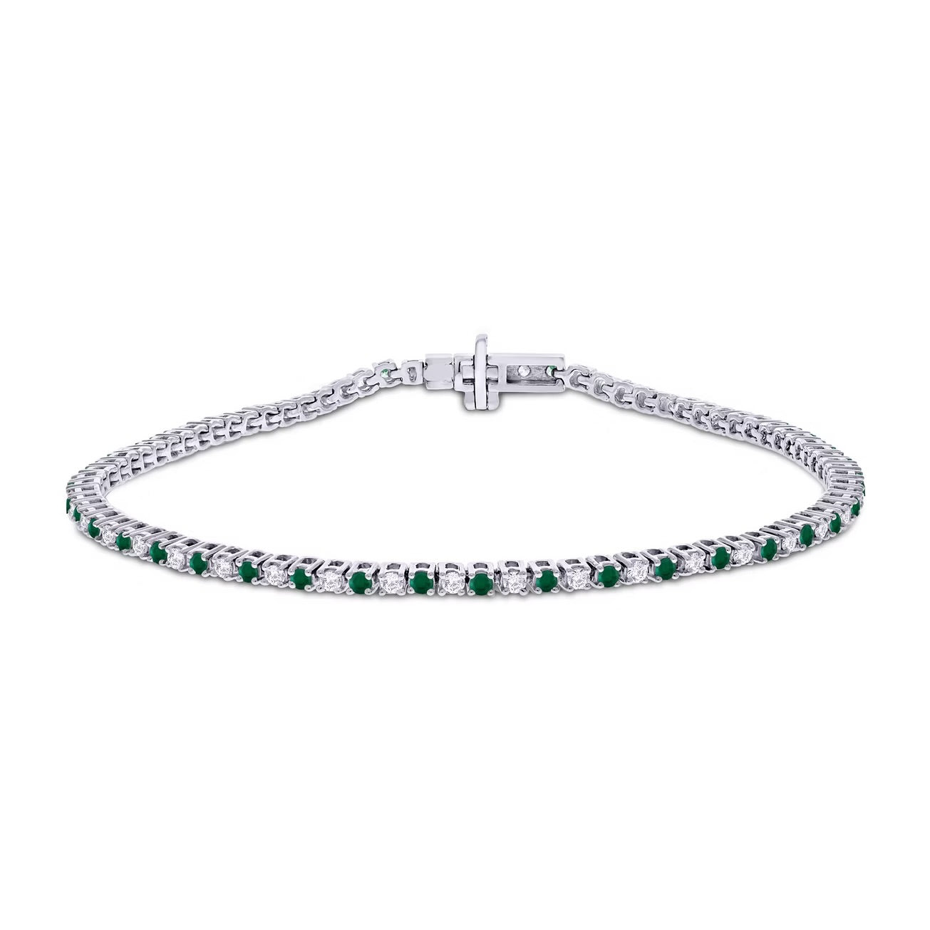 9ct wg Diamond & Emerald Tennis Bracelet
