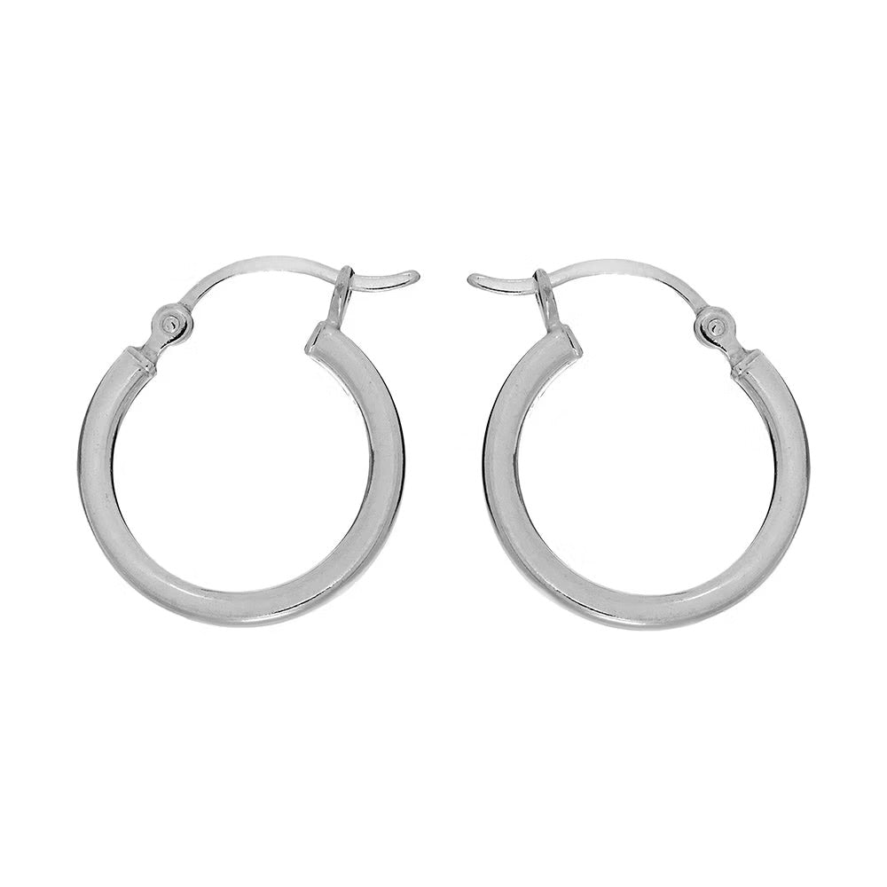 Silver Square Tube Hoop Earrings - 18mm