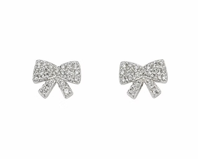 Silver Bow Stud Earrings with Cubic Zirconia