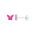 Silver Butterfly Stud Earrings with Ruby Pink Cubic Zirconia