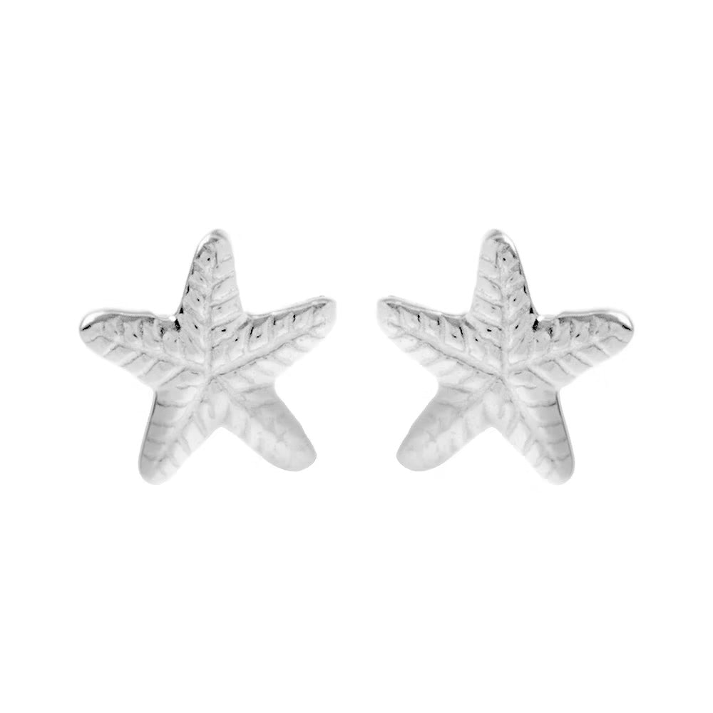 Etched Silver Starfish Stud Earrings - 7mm