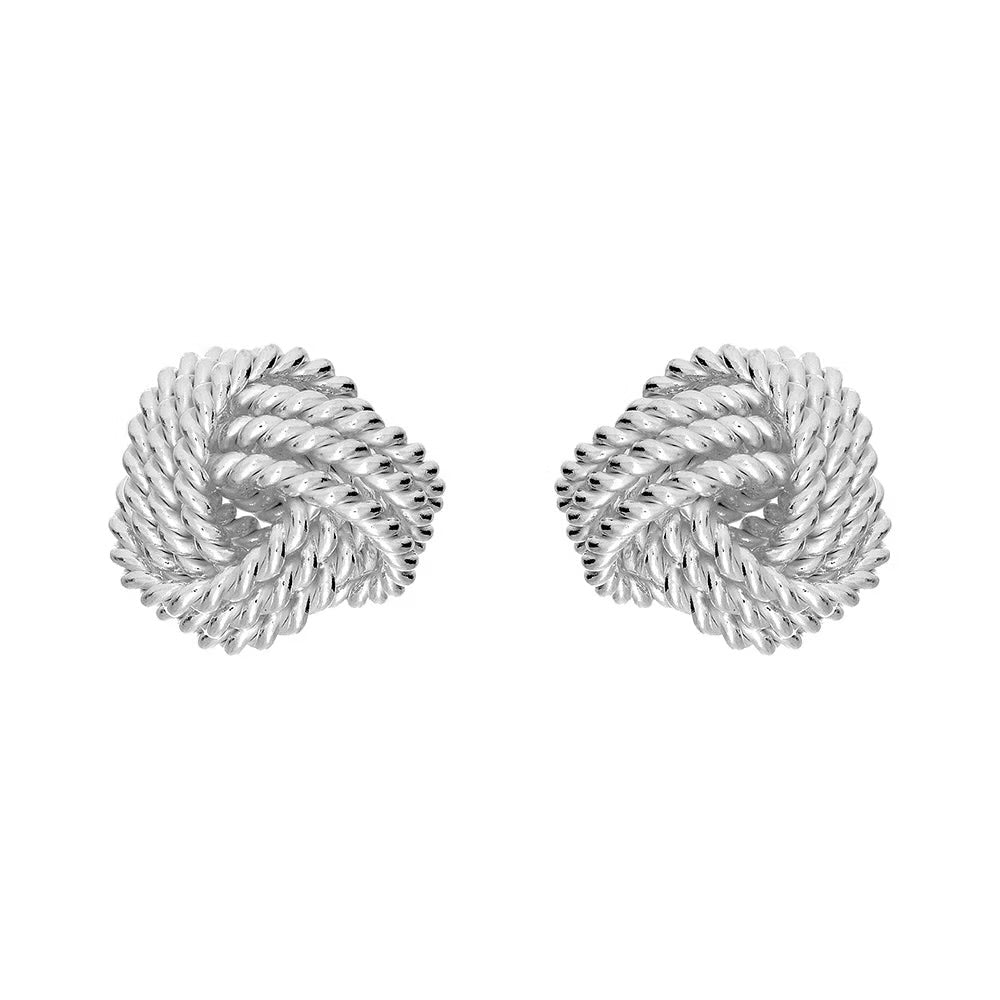 Silver Rope Effect Woolmark Stud Earrings - 8mm