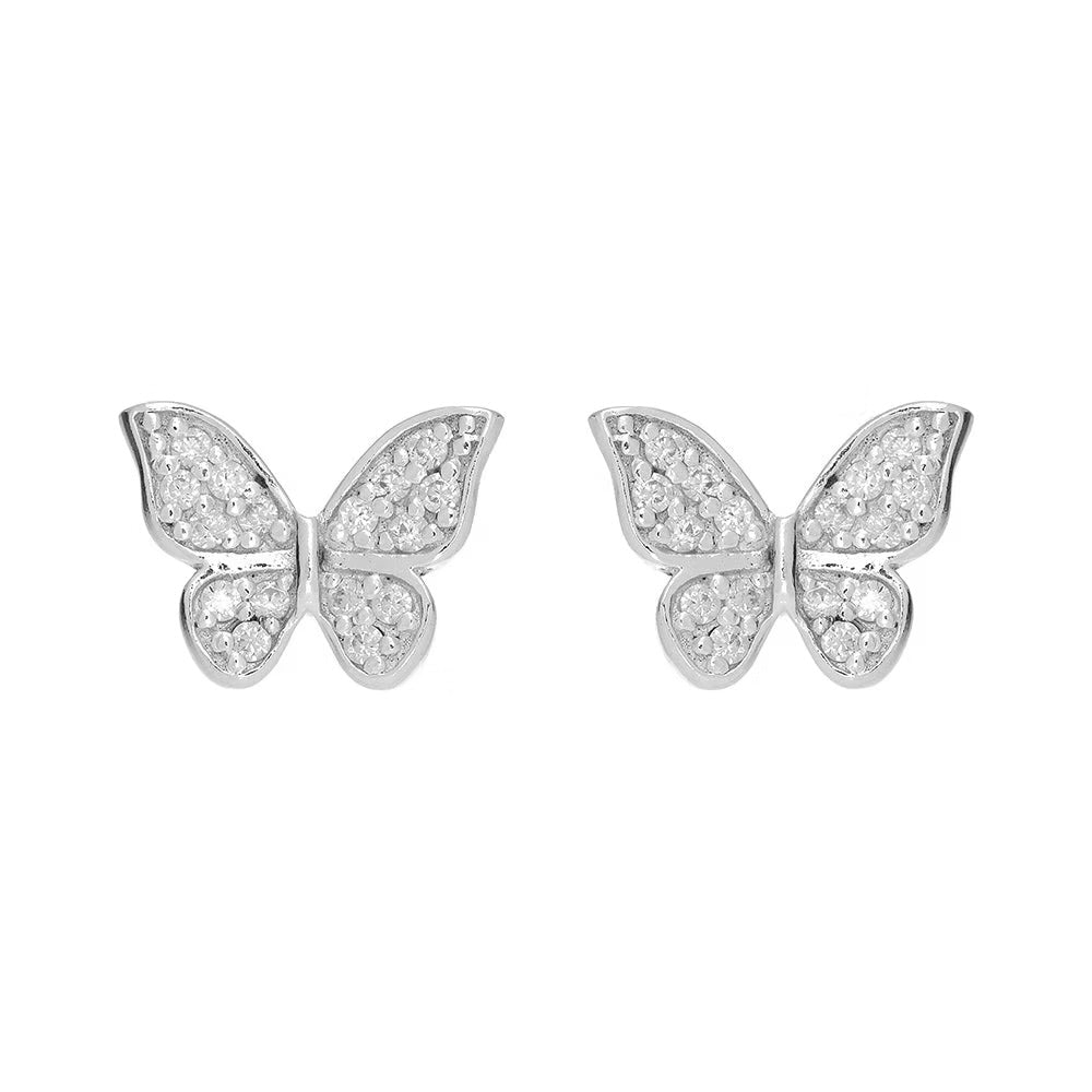 Silver & Cubic Zirconia Butterfly Stud Earrings