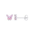 Silver Butterfly Stud Earrings with Pink & Purple Cubic Zirconia