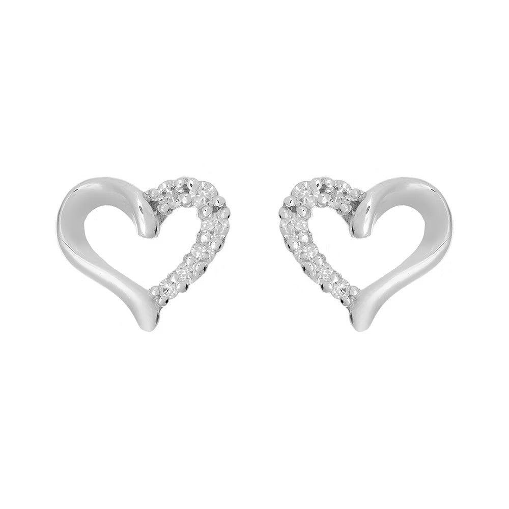 Silver Cut Out Heart Stud Earrings with Cubic Zirconia