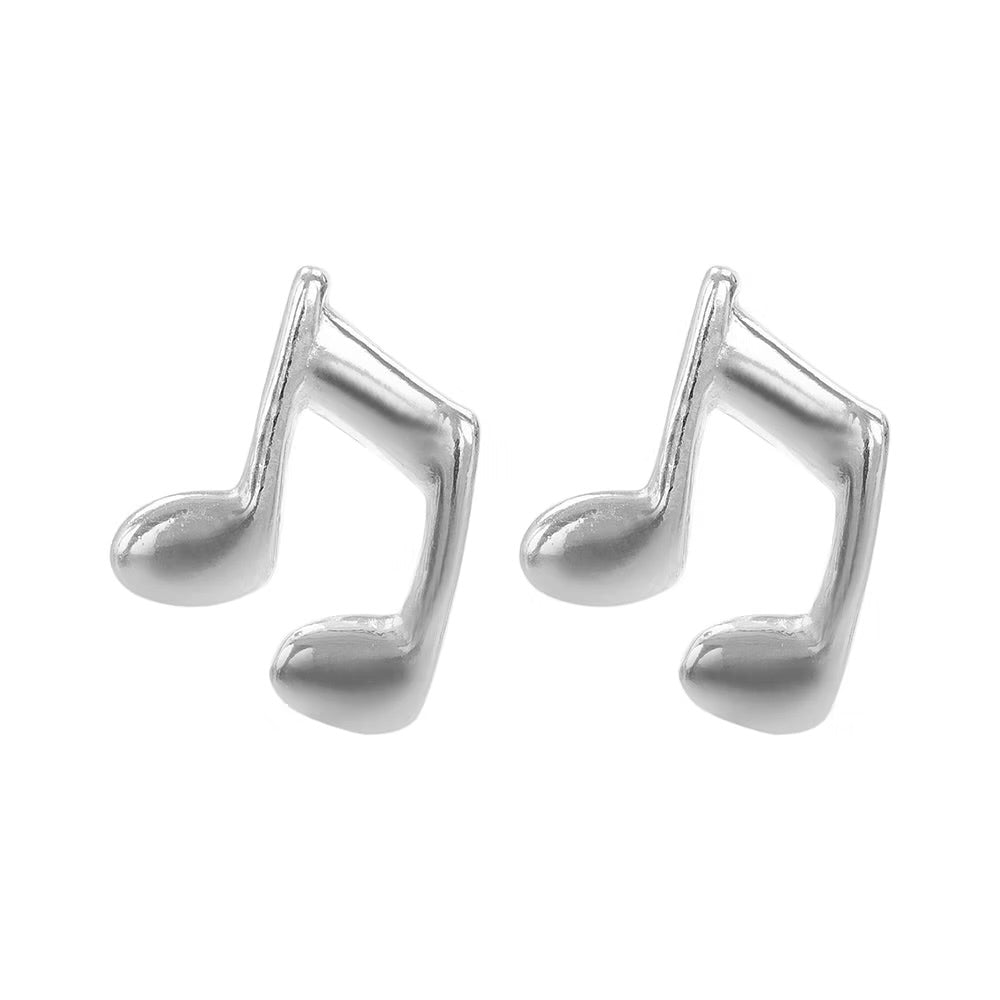 Silver Music Note Stud Earrings