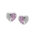 Silver & Pink Cubic Zirconia Heart Stud Earrings