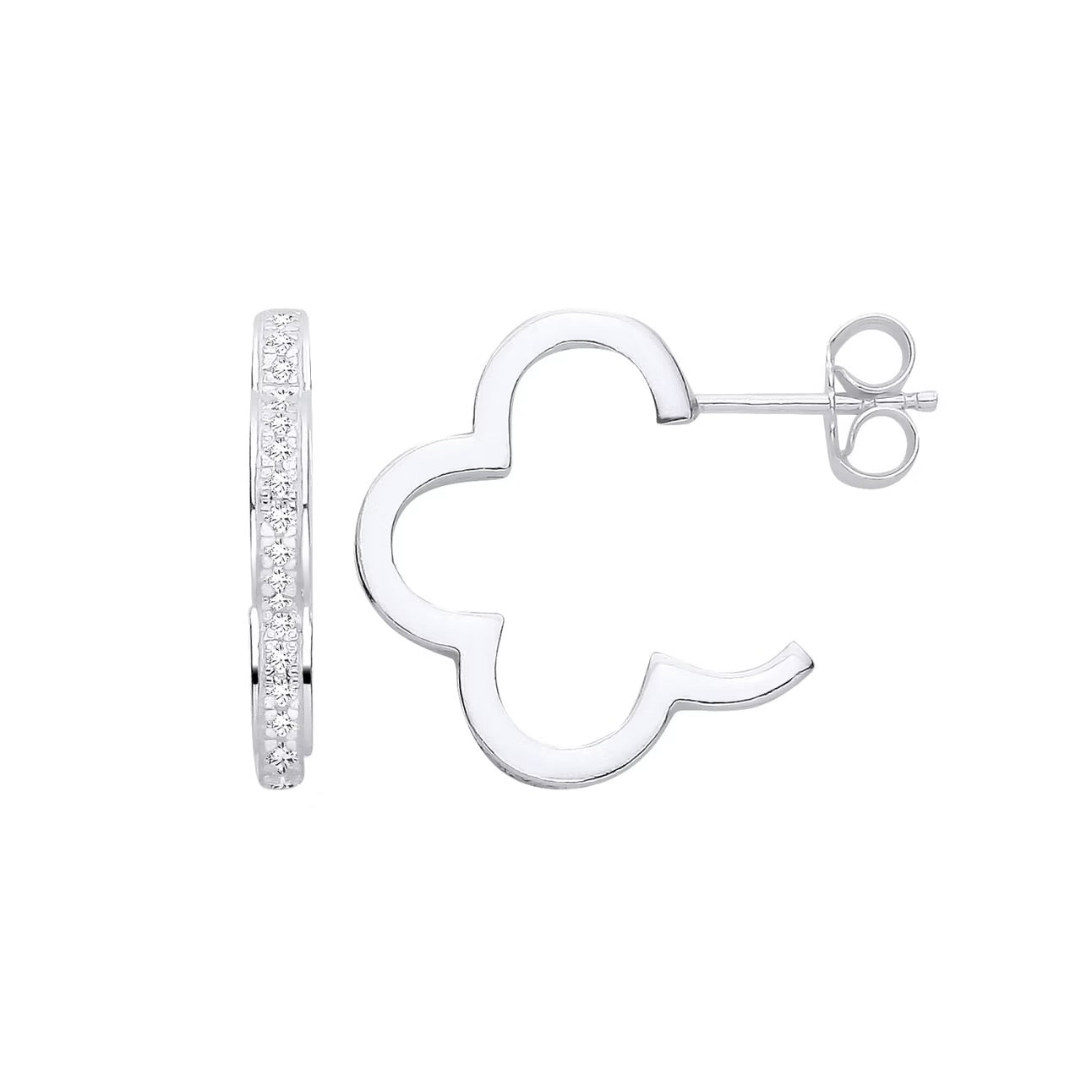 Silver & Cubic Zirconia Daisy Shape Hoop Earrings with Stud Fastener