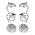 Set of 3 Silver Stud Earrings