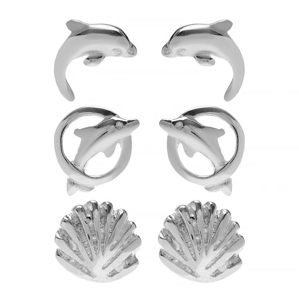 Set of 3 Silver Stud Earrings