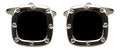 Onyx Port Hole Rhodium Cushion Cufflinks