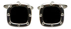 Onyx Port Hole Rhodium Cushion Cufflinks