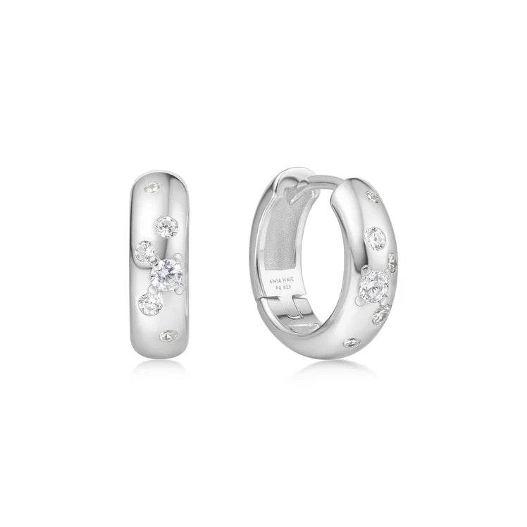 Ania Haie - Silver Small Chubby Sparkling Huggie Hoop Earrings