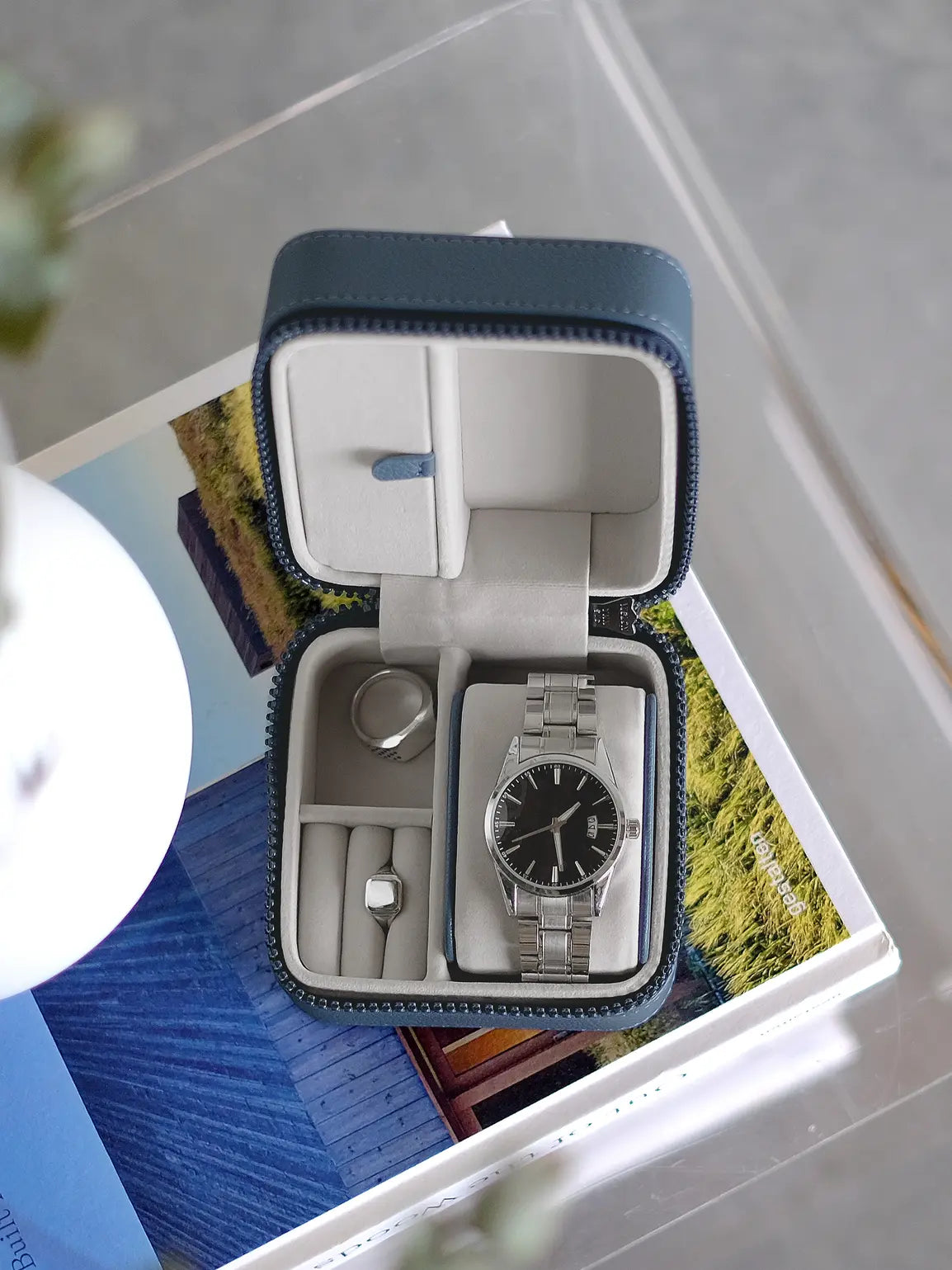 Stackers - Blue Canvas Watch & Jewellery Box