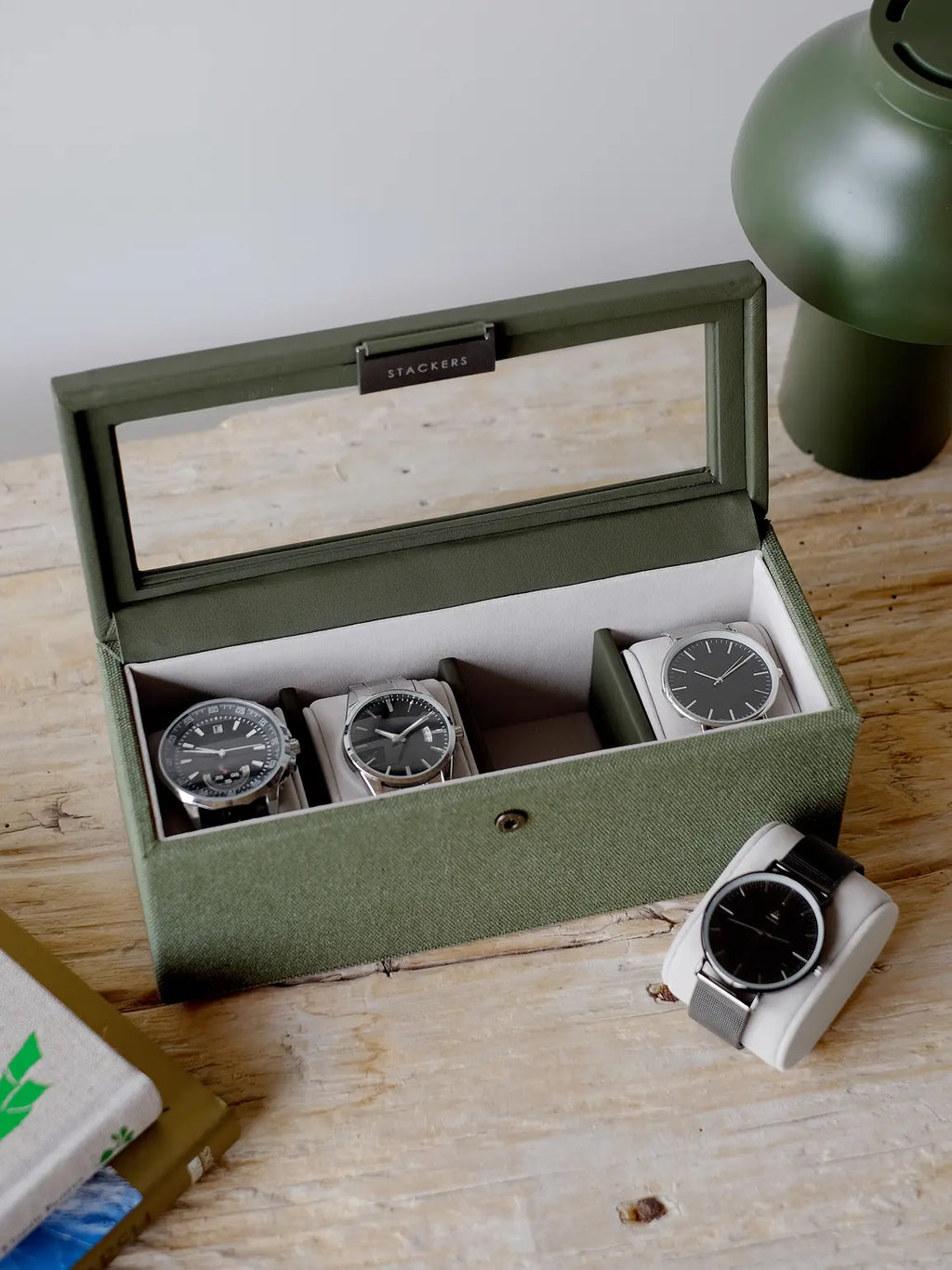 Stackers - Green Canvas 4 Piece Watch Box - 76406