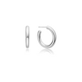 Ania Haie - Silver Classic Tube Medium Huggie Hoop Earrings