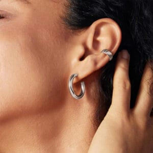 Ania Haie - Silver Classic Tube Medium Huggie Hoop Earrings