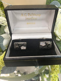 Silver rectangle cufflinks with cubic zirconia