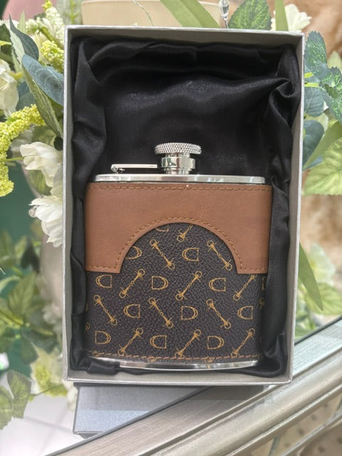 Brown equestrian design hip flask