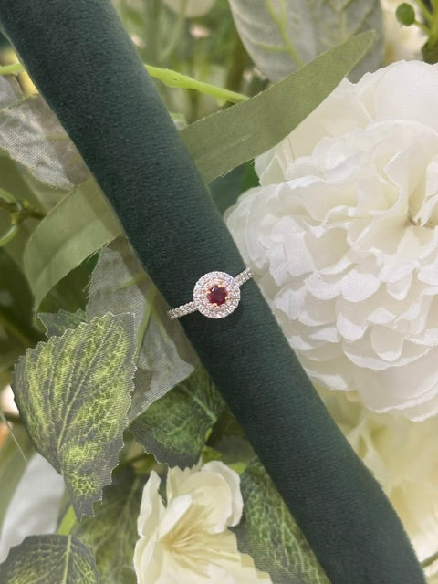18ct White Gold Ruby & Diamond Cluster Ring