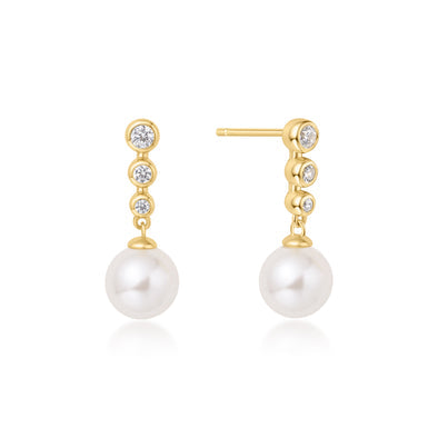 Ania Haie - Miss Dainty 14ct Gold Plated Cubic Zirconia Shell Pearl Drop Earrings