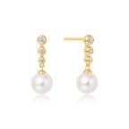 Ania Haie - Miss Dainty 14ct Gold Plated Cubic Zirconia Shell Pearl Drop Earrings