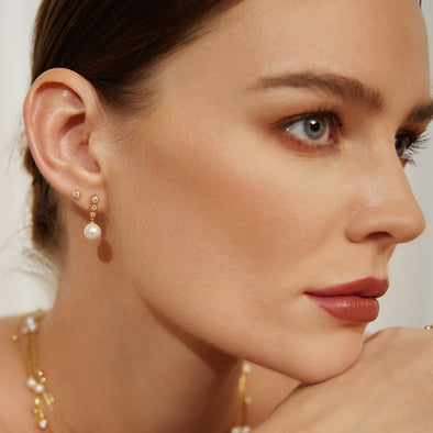 Ania Haie - Miss Dainty 14ct Gold Plated Cubic Zirconia Shell Pearl Drop Earrings