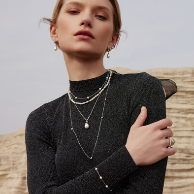 Ania Haie - Silver Linked Shell Pearl Drop Pendant Necklace