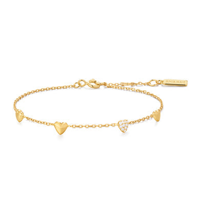 Ania Haie - Gold Pavé Puffed Heart Station Bracelet