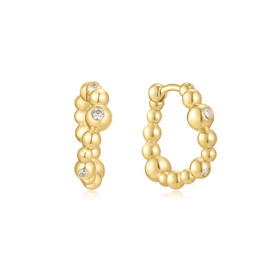 Ania Haie - Gold Bezel Beaded Curved Huggie Hoop Earrings