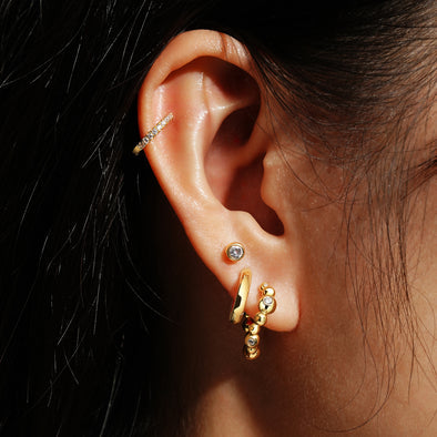 Ania Haie - Gold Bezel Beaded Curved Huggie Hoop Earrings