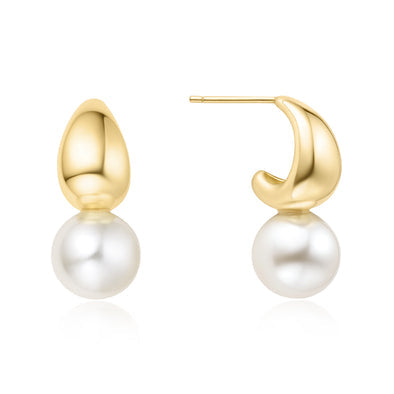 Ania Haie - Gold Shell Pearl Dome Hoop Earrings