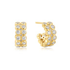 Ania Haie - Gold Double Row White Cubic Zirconia Bezel Set Stud Huggies