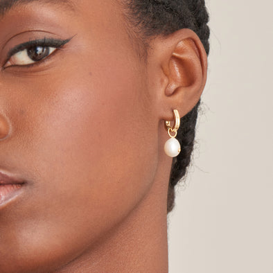 Ania Haie - Gold Pearl Drop Sparkle Huggie Hoop Earrings