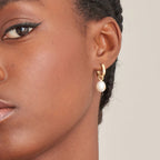 Ania Haie - Gold Pearl Drop Sparkle Huggie Hoop Earrings