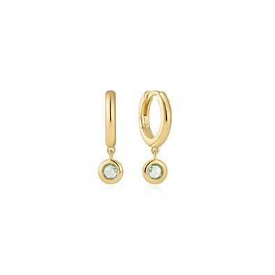 Ania Haie - Gold Dangling Mint Green Huggie Hoop Earrings