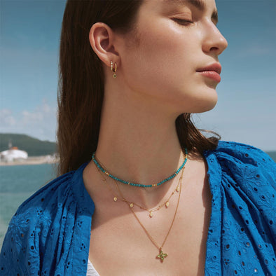Ania Haie - Gold Dangling Mint Green Huggie Hoop Earrings