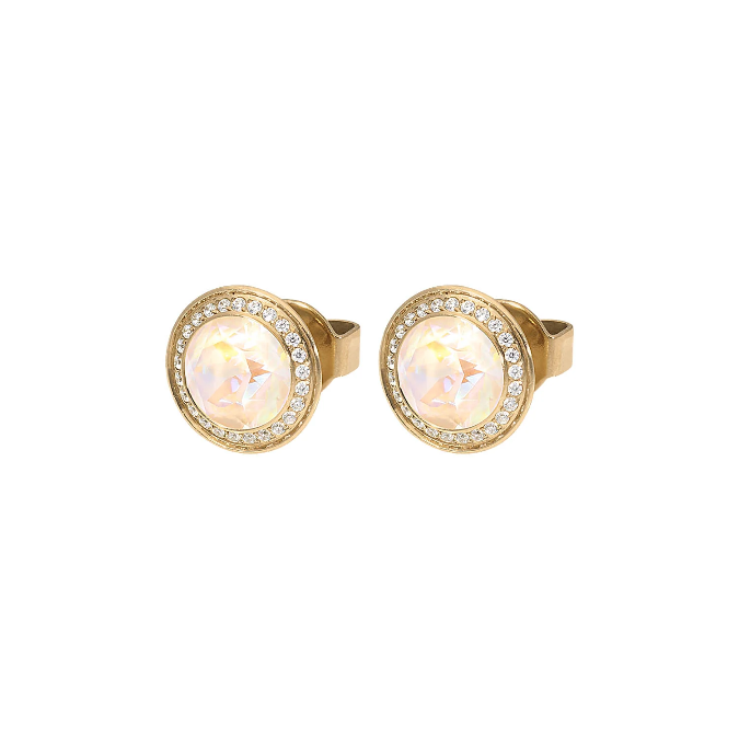 Qudo - Tondo Deluxe Ear Studs - Gold & Ivory Cream