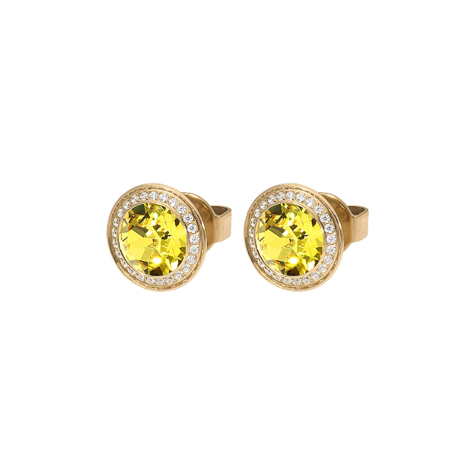 Qudo - Tondo Deluxe Ear Studs - Gold & Light Topaz