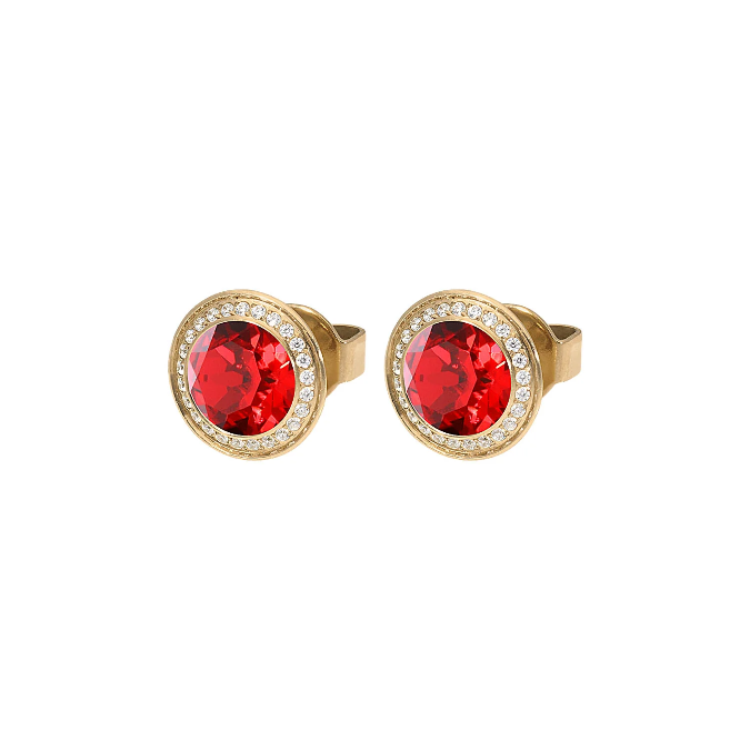 Qudo - Tondo Deluxe Ear Studs - Gold & Scarlet
