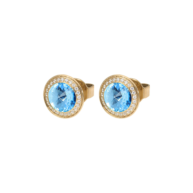 Qudo - Tondo Deluxe Ear Studs - Gold & Aquamarine