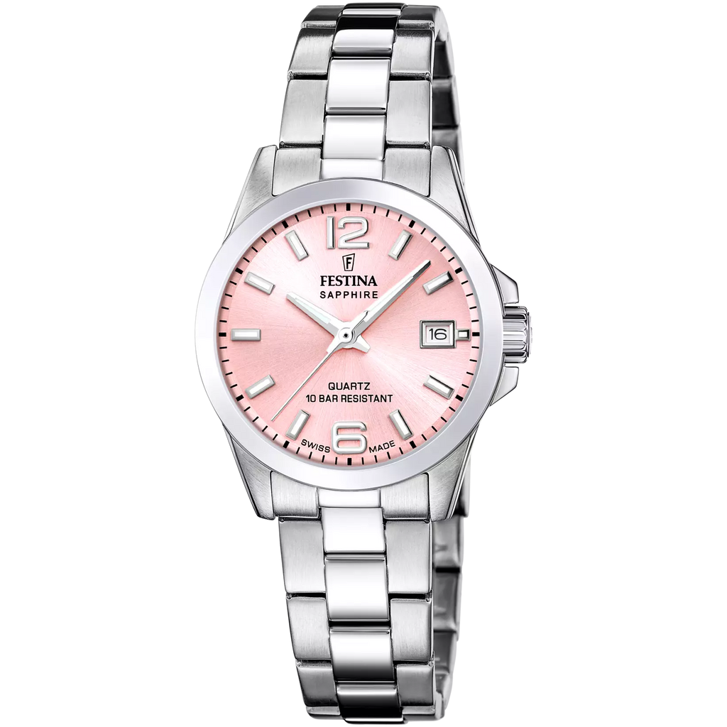 Festina Swiss Made women's pink watch with stainless steel bracelet F20049/3