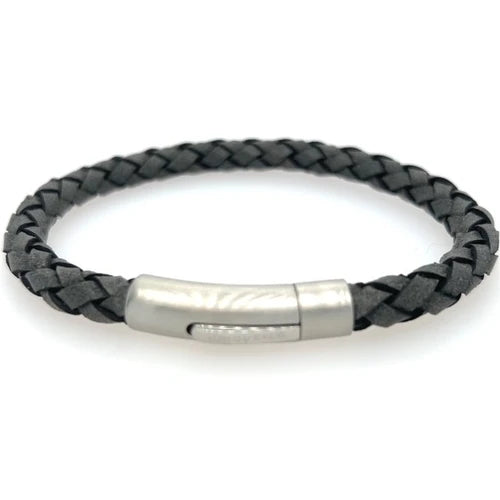 Unique & Co Grey Leather Braided Bracelet - 21cm
