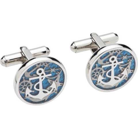 Unique & Co Stainless Steel Anchor Cufflinks with Blue Enamel