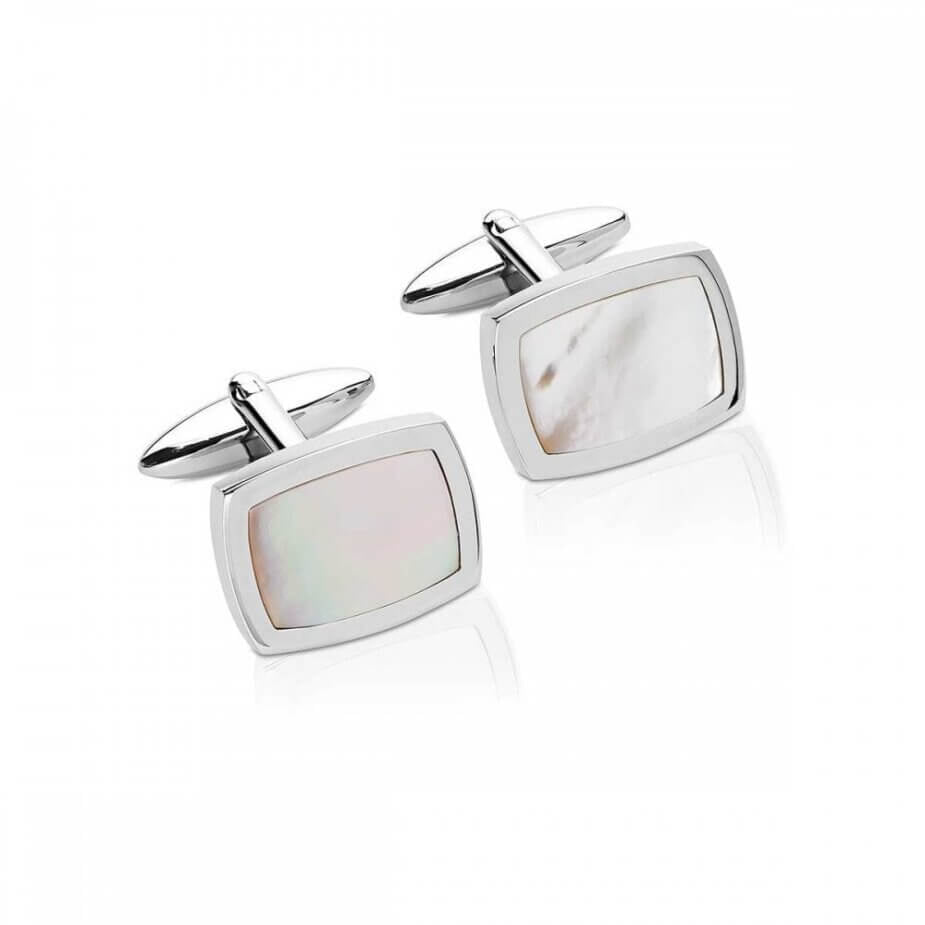 Unique & Co Men's Stainless Steel Mother Of Pearl Inlay Cufflinks