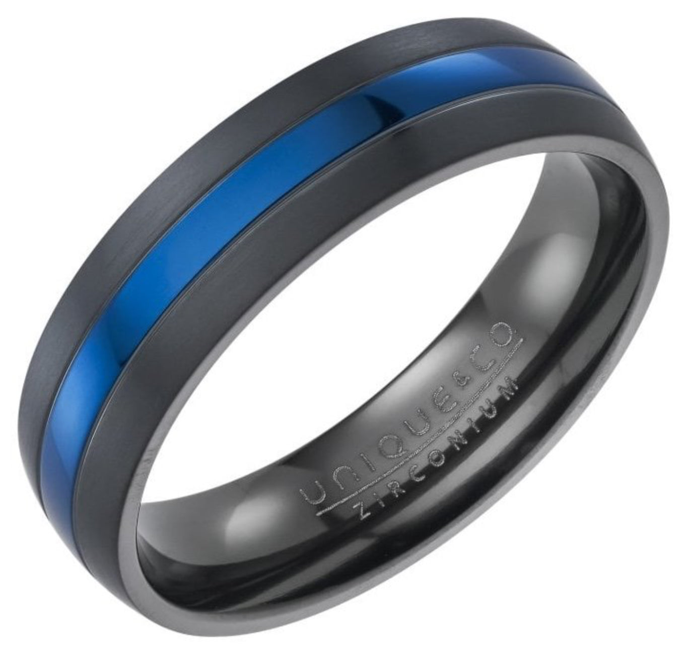 Unique & Co Tungsten & Zirconium Ring with blue inlay