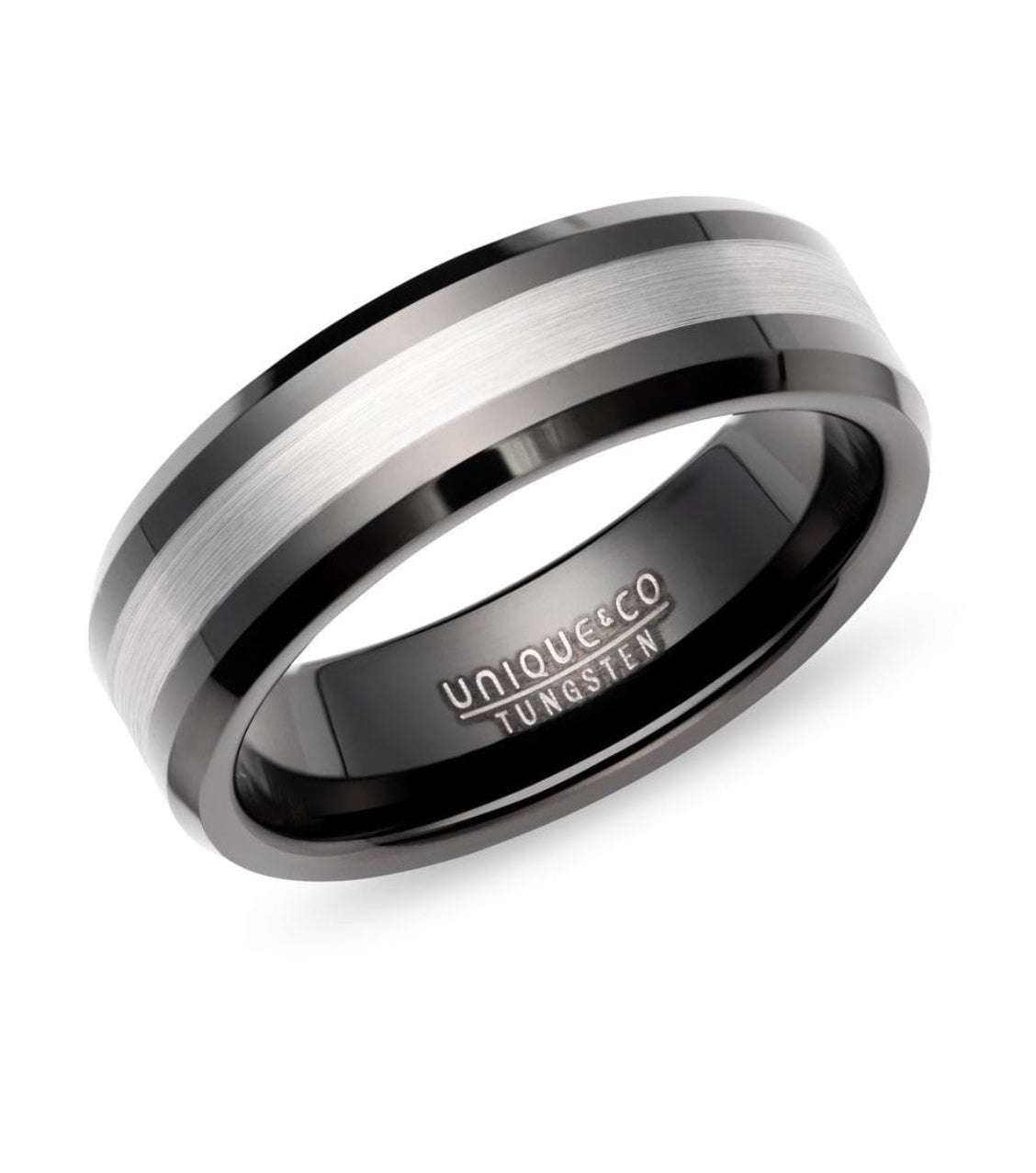 Unique & Co Tungsten Carbide Ring with Silver Centre
