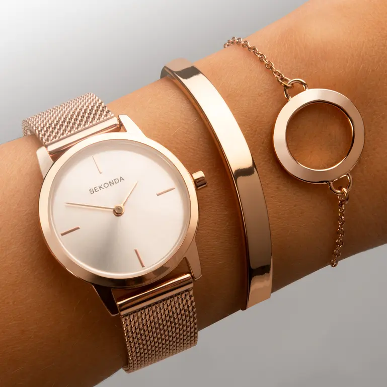 Sekonda - Day to Night Watch & Bracelet Gift Set (Rose Gold Coloured)