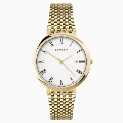 Sekonda - Men's Watch with White Dial and Gold Bracelet 3683