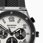 Sekonda - Titan Chronograph Men's Watch - Silver Alloy Case & Black Silicone Strap with Silver Dial - 30256